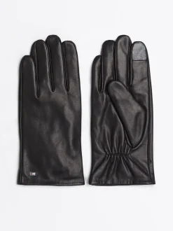 Czapki I Szaliki*Tommy Hilfiger Skórzane Rękawiczki Essential Z Flagą BLACK