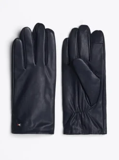 Czapki I Szaliki*Tommy Hilfiger Skórzane Rękawiczki Essential Z Flagą SPACE BLUE