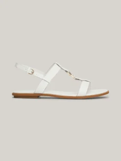 Sandały*Tommy Hilfiger Skórzane Sandały Z Monogramem TH ECRU