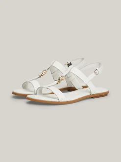 Sandały*Tommy Hilfiger Skórzane Sandały Z Monogramem TH ECRU