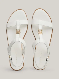 Sandały*Tommy Hilfiger Skórzane Sandały Z Monogramem TH ECRU
