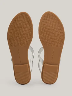 Sandały*Tommy Hilfiger Skórzane Sandały Z Monogramem TH ECRU