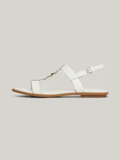 Sandały*Tommy Hilfiger Skórzane Sandały Z Monogramem TH ECRU