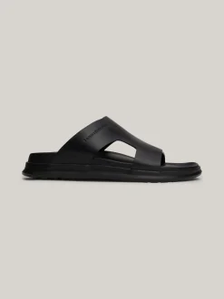 Sandały I Japonki*Tommy Hilfiger Skórzane Sandały Z Tłoczonym Logo BLACK