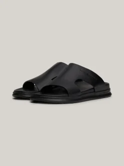 Sandały I Japonki*Tommy Hilfiger Skórzane Sandały Z Tłoczonym Logo BLACK