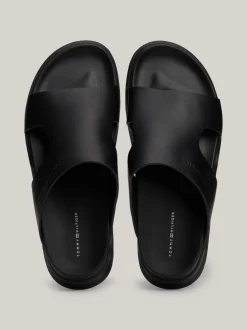 Sandały I Japonki*Tommy Hilfiger Skórzane Sandały Z Tłoczonym Logo BLACK