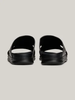 Sandały I Japonki*Tommy Hilfiger Skórzane Sandały Z Tłoczonym Logo BLACK