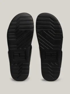 Sandały I Japonki*Tommy Hilfiger Skórzane Sandały Z Tłoczonym Logo BLACK
