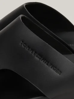 Sandały I Japonki*Tommy Hilfiger Skórzane Sandały Z Tłoczonym Logo BLACK