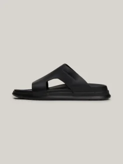 Sandały I Japonki*Tommy Hilfiger Skórzane Sandały Z Tłoczonym Logo BLACK