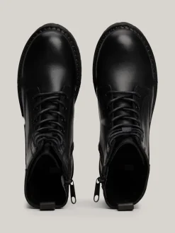 Sznurowane Botki|Botki*Tommy Hilfiger Skórzane Sznurowane Botki Na Grubej Podeszwie BLACK