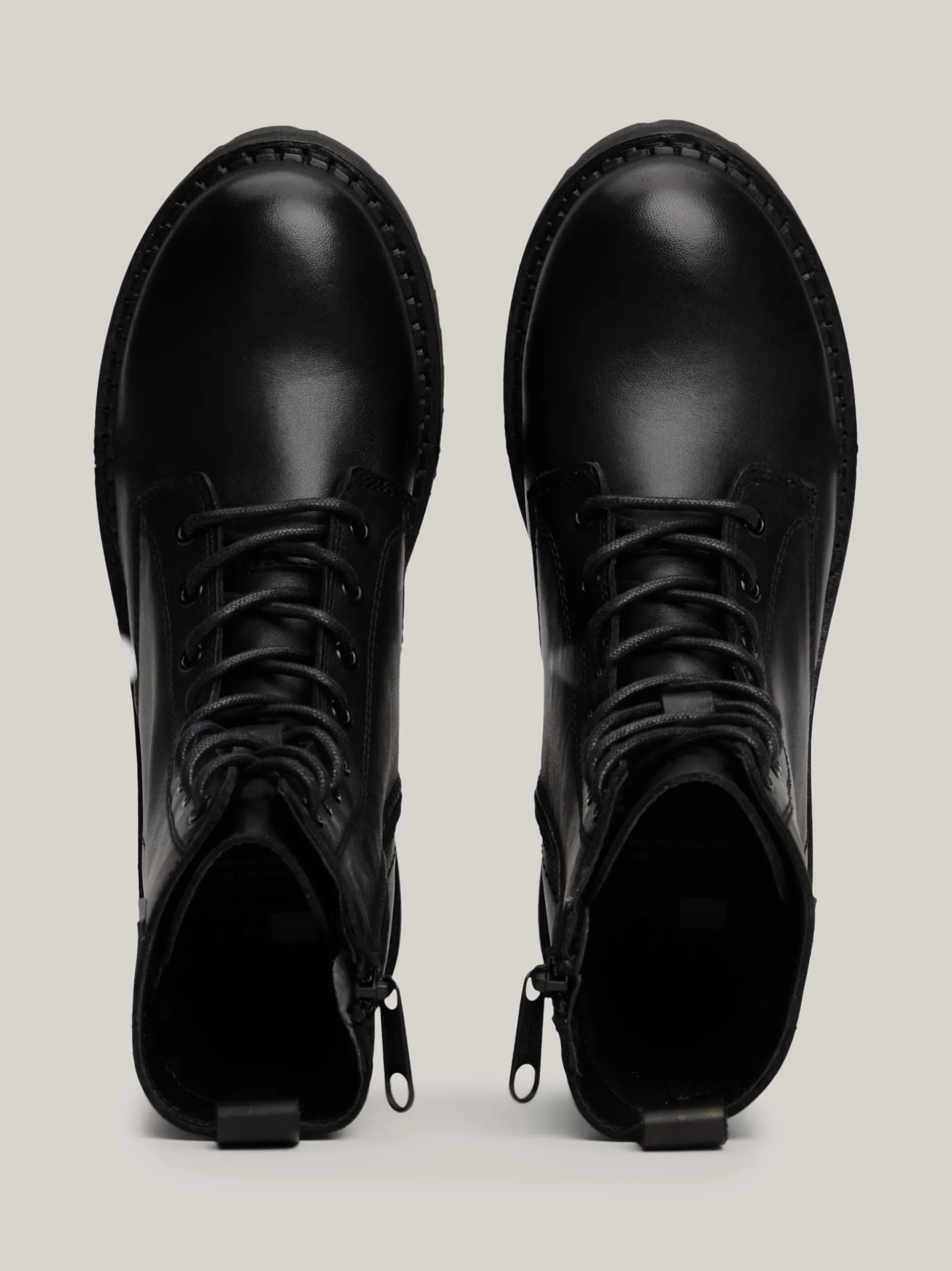 Sznurowane Botki|Botki*Tommy Hilfiger Skórzane Sznurowane Botki Na Grubej Podeszwie BLACK