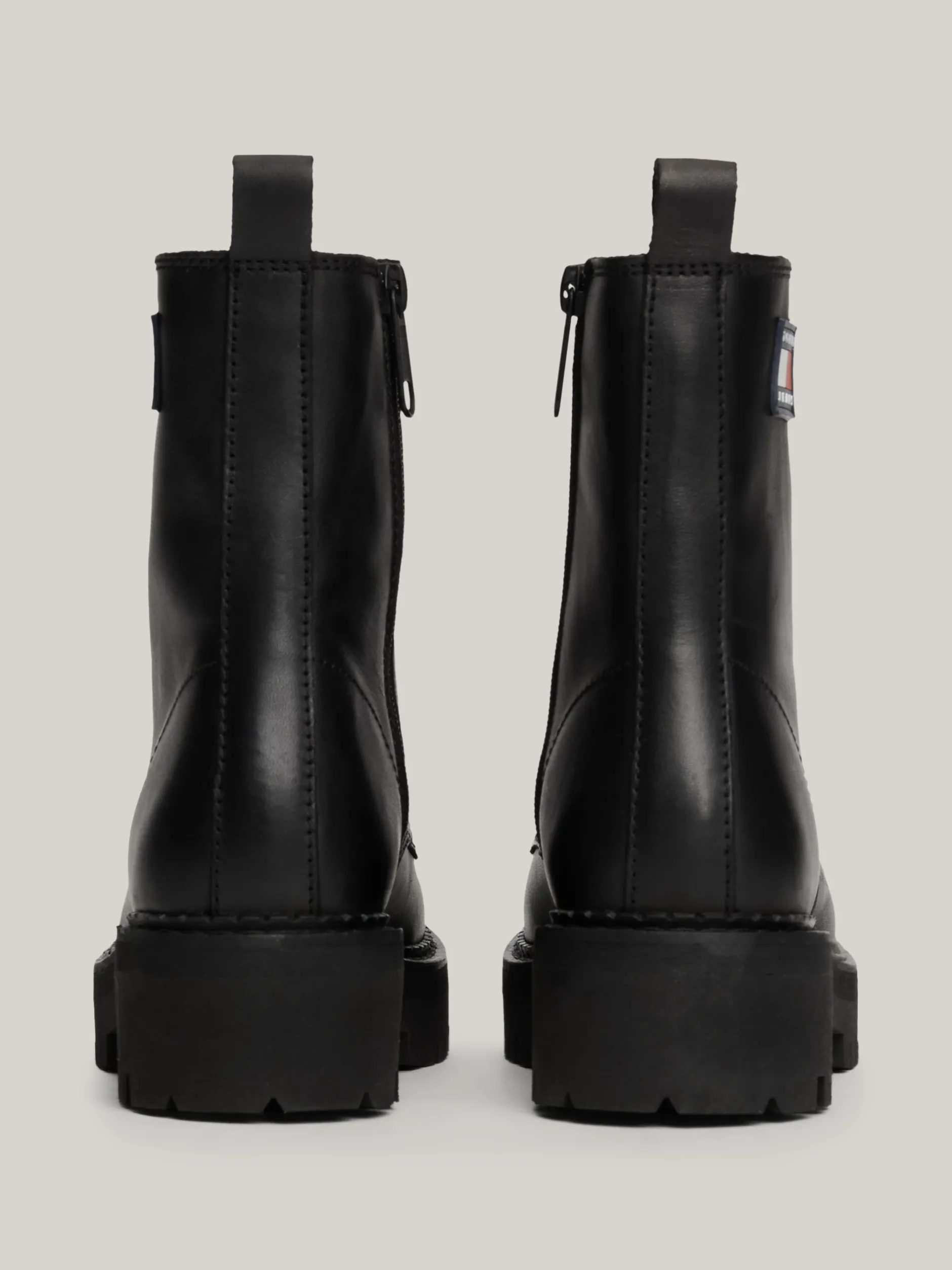 Sznurowane Botki|Botki*Tommy Hilfiger Skórzane Sznurowane Botki Na Grubej Podeszwie BLACK