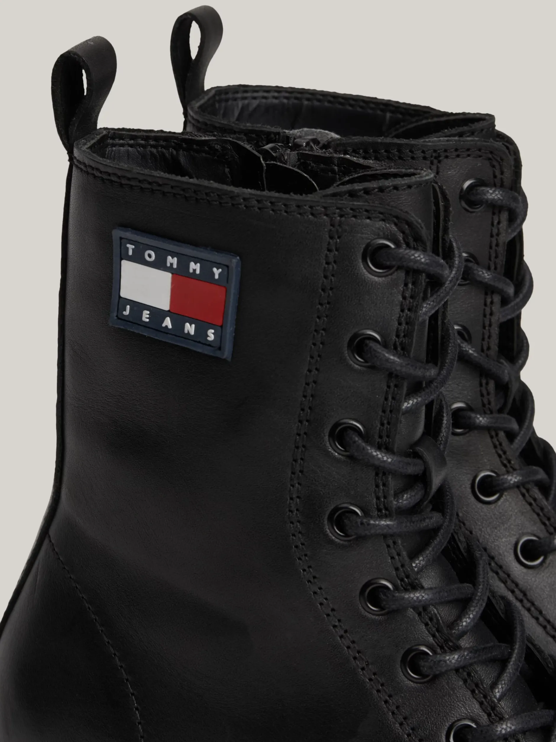 Sznurowane Botki|Botki*Tommy Hilfiger Skórzane Sznurowane Botki Na Grubej Podeszwie BLACK