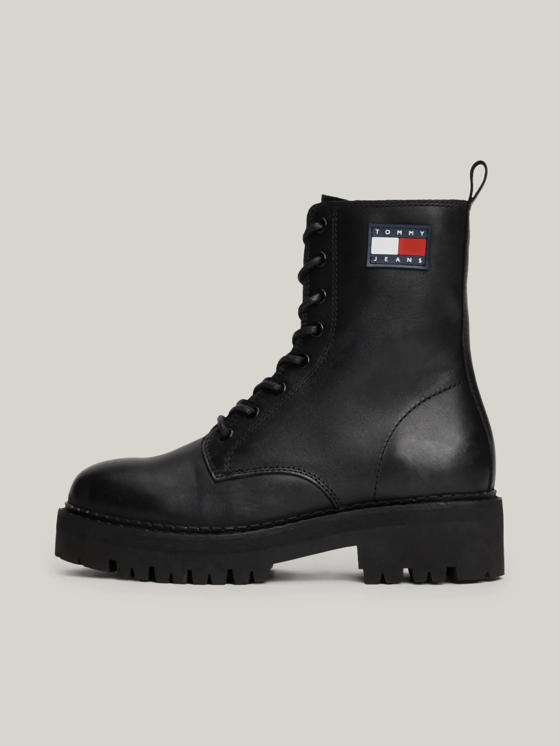 Sznurowane Botki|Botki*Tommy Hilfiger Skórzane Sznurowane Botki Na Grubej Podeszwie BLACK