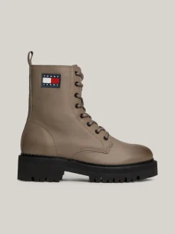 Sznurowane Botki|Botki*Tommy Hilfiger Skórzane Sznurowane Botki Na Grubej Podeszwie PORCINI TAUPE