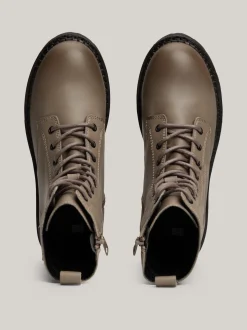Sznurowane Botki|Botki*Tommy Hilfiger Skórzane Sznurowane Botki Na Grubej Podeszwie PORCINI TAUPE