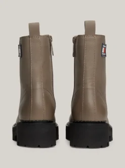 Sznurowane Botki|Botki*Tommy Hilfiger Skórzane Sznurowane Botki Na Grubej Podeszwie PORCINI TAUPE