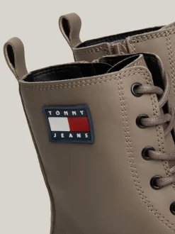 Sznurowane Botki|Botki*Tommy Hilfiger Skórzane Sznurowane Botki Na Grubej Podeszwie PORCINI TAUPE