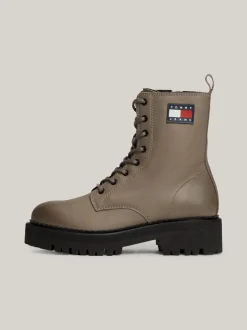 Sznurowane Botki|Botki*Tommy Hilfiger Skórzane Sznurowane Botki Na Grubej Podeszwie PORCINI TAUPE