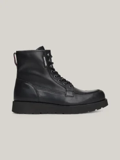 Buty Sznurowane|Buty*Tommy Hilfiger Skórzane Sznurowane Botki Na Grubej Podeszwie BLACK