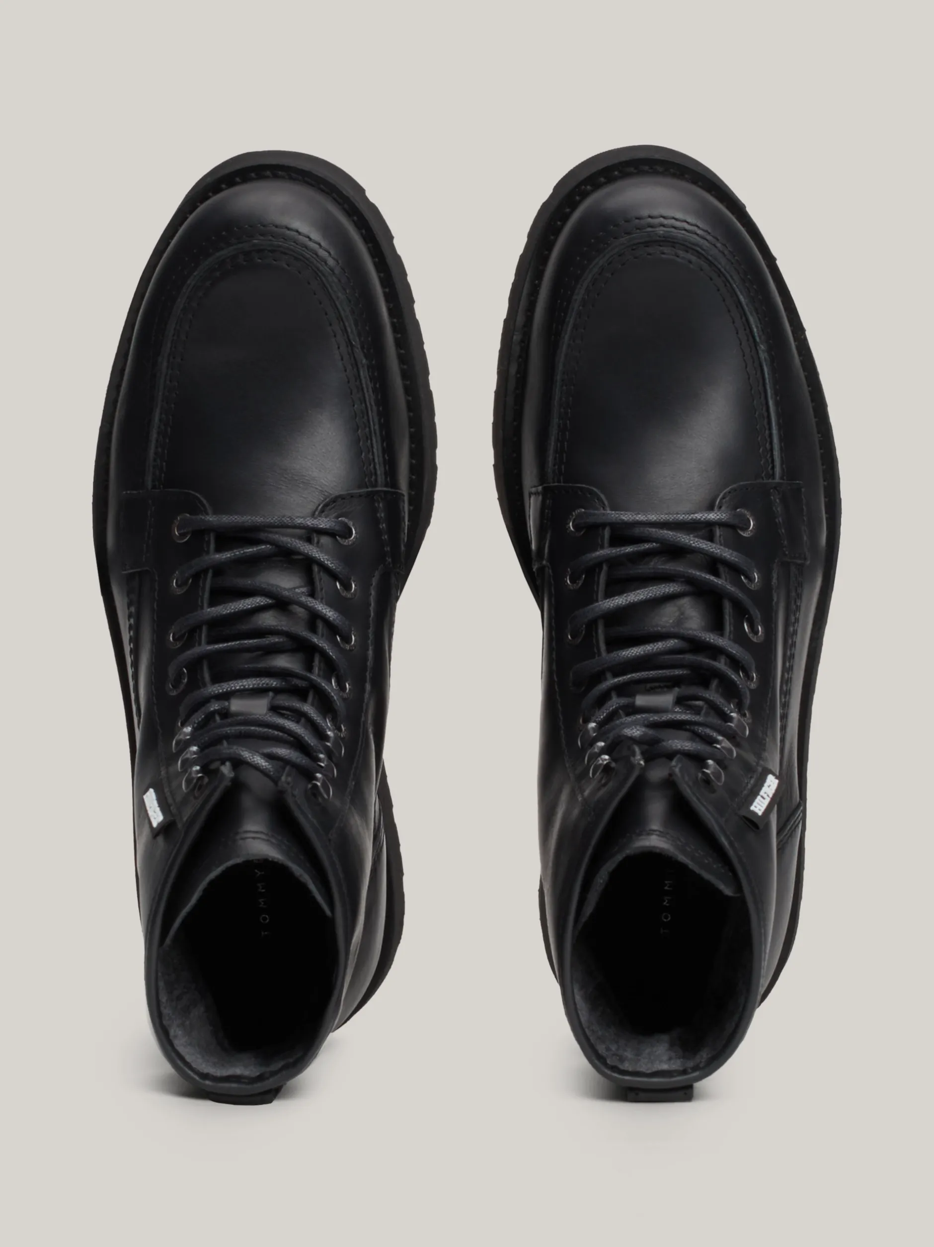 Buty Sznurowane|Buty*Tommy Hilfiger Skórzane Sznurowane Botki Na Grubej Podeszwie BLACK