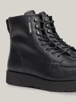 Buty Sznurowane|Buty*Tommy Hilfiger Skórzane Sznurowane Botki Na Grubej Podeszwie BLACK
