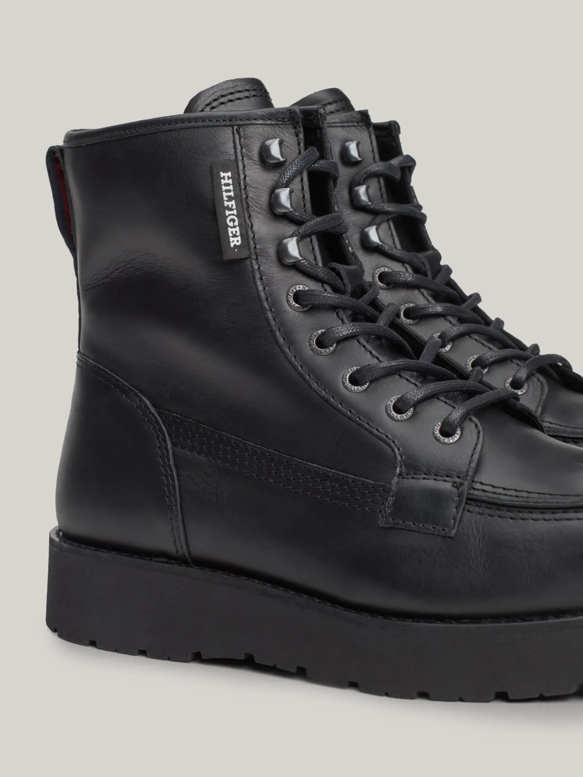 Buty Sznurowane|Buty*Tommy Hilfiger Skórzane Sznurowane Botki Na Grubej Podeszwie BLACK
