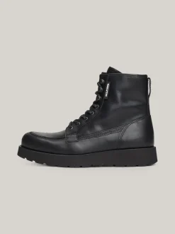 Buty Sznurowane|Buty*Tommy Hilfiger Skórzane Sznurowane Botki Na Grubej Podeszwie BLACK