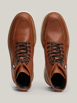 Buty Sznurowane|Buty*Tommy Hilfiger Skórzane Sznurowane Botki Na Grubej Podeszwie WINTER COGNAC