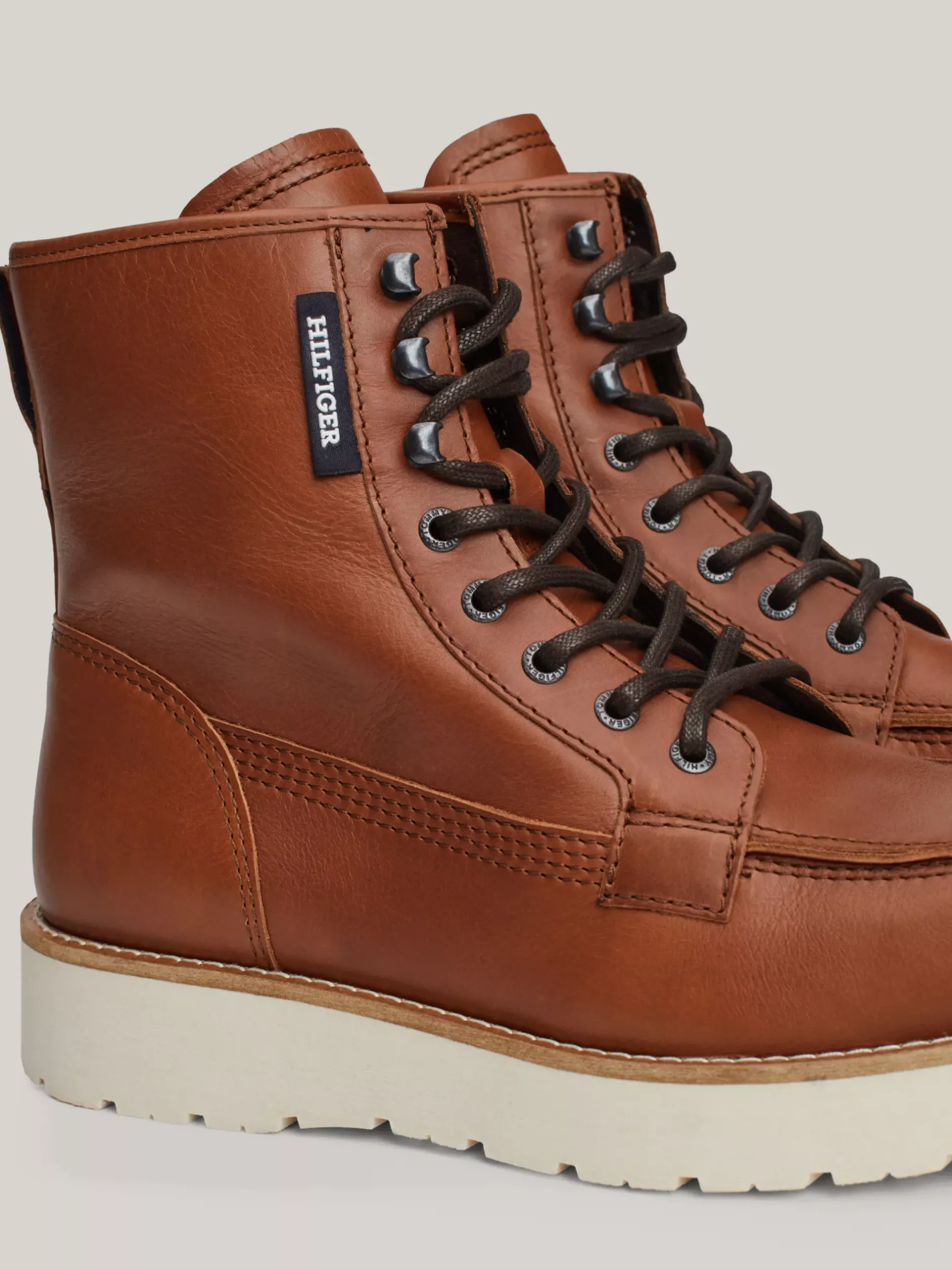 Buty Sznurowane|Buty*Tommy Hilfiger Skórzane Sznurowane Botki Na Grubej Podeszwie WINTER COGNAC
