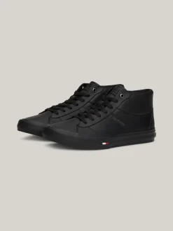 Sneakersy*Tommy Hilfiger Skórzane Sznurowane Buty Sportowe Za Kostkę BLACK