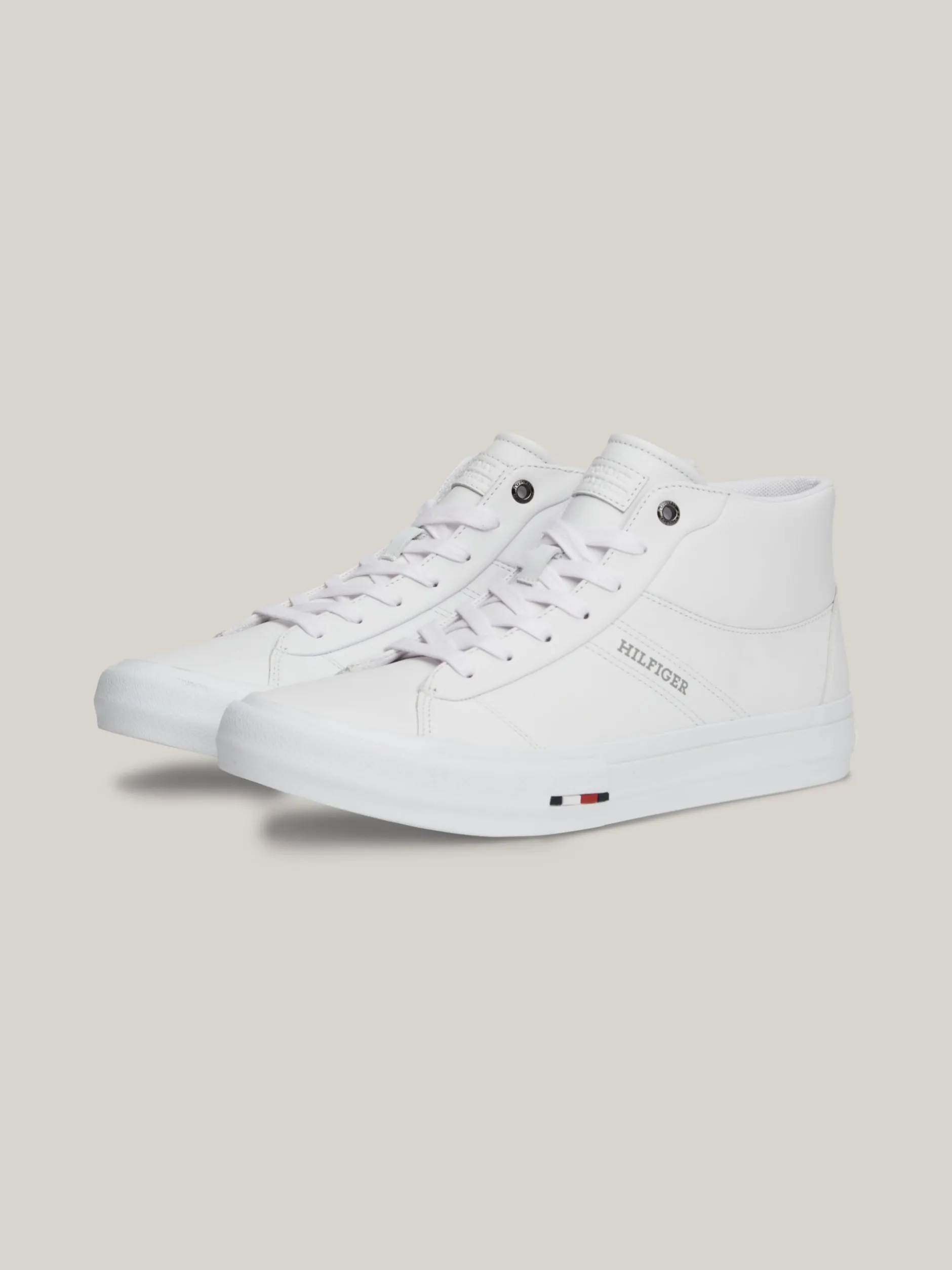 White Trainers|Sneakersy*Tommy Hilfiger Skórzane Sznurowane Buty Sportowe Za Kostkę WHITE
