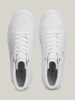White Trainers|Sneakersy*Tommy Hilfiger Skórzane Sznurowane Buty Sportowe Za Kostkę WHITE
