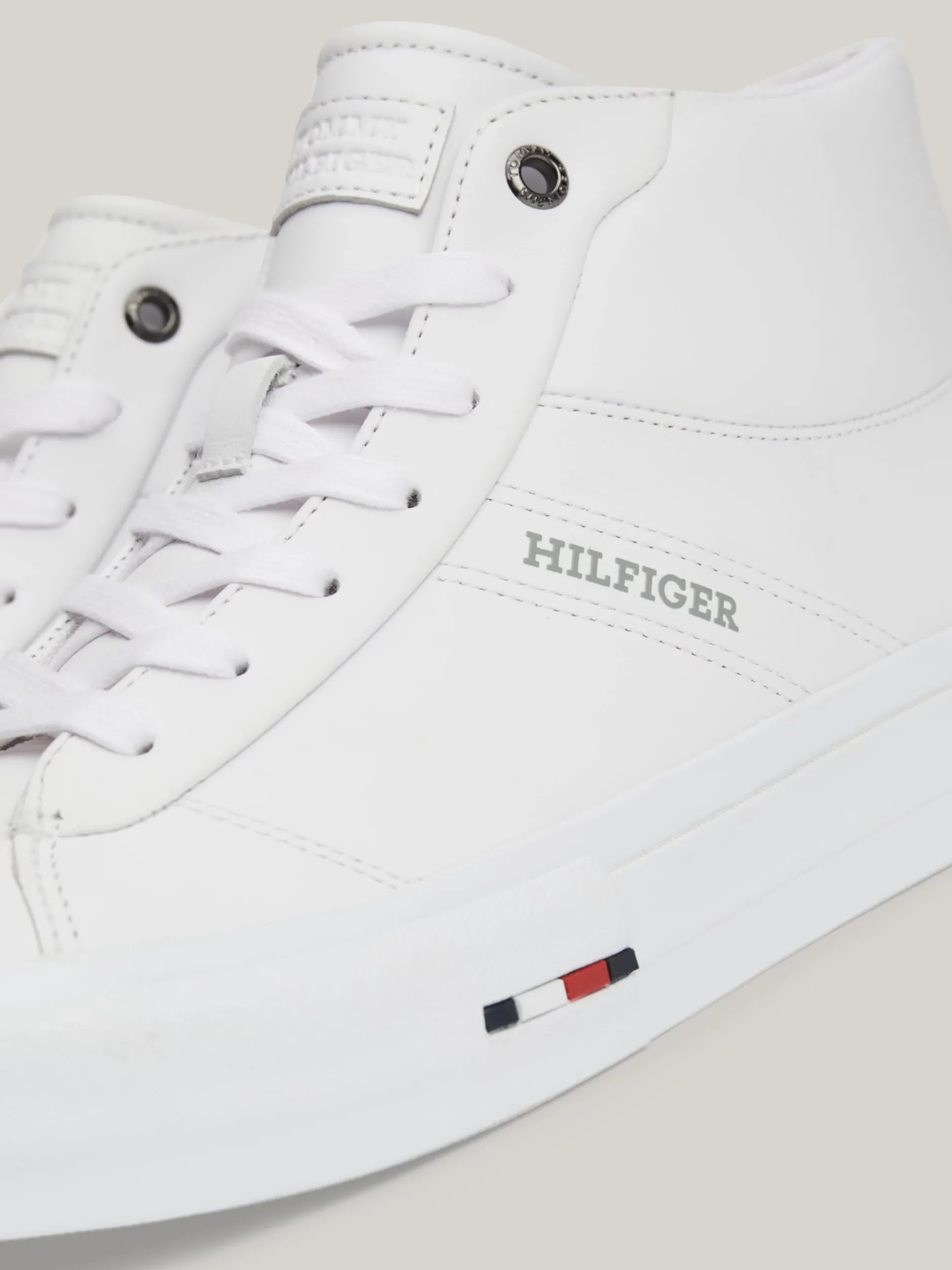 White Trainers|Sneakersy*Tommy Hilfiger Skórzane Sznurowane Buty Sportowe Za Kostkę WHITE