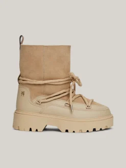Botki*Tommy Hilfiger Skórzane Sznurowane śniegowce BEIGE