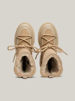 Botki*Tommy Hilfiger Skórzane Sznurowane śniegowce BEIGE