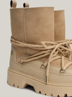 Botki*Tommy Hilfiger Skórzane Sznurowane śniegowce BEIGE