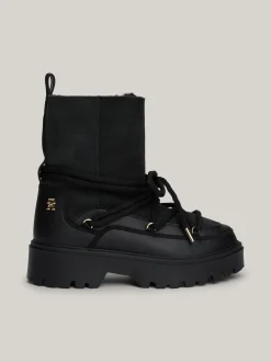 Botki*Tommy Hilfiger Skórzane Sznurowane śniegowce BLACK