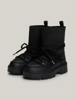 Botki*Tommy Hilfiger Skórzane Sznurowane śniegowce BLACK