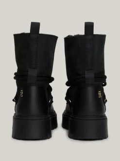 Botki*Tommy Hilfiger Skórzane Sznurowane śniegowce BLACK
