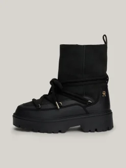 Botki*Tommy Hilfiger Skórzane Sznurowane śniegowce BLACK