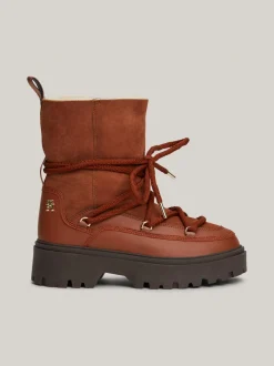 Botki*Tommy Hilfiger Skórzane Sznurowane śniegowce COGNAC BROWN