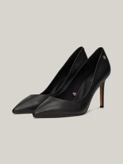Czółenka*Tommy Hilfiger Skórzane Szpilki Z Noskiem W Szpic BLACK