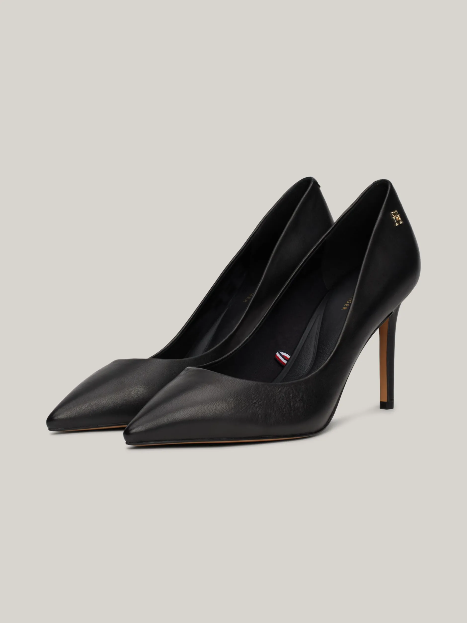 Czółenka*Tommy Hilfiger Skórzane Szpilki Z Noskiem W Szpic BLACK