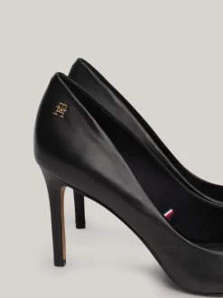 Czółenka*Tommy Hilfiger Skórzane Szpilki Z Noskiem W Szpic BLACK