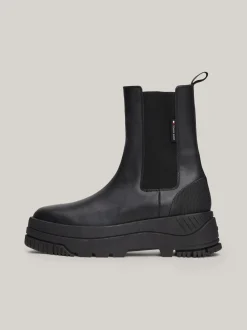 Chelsea Boots|Botki*Tommy Hilfiger Skórzane Sztyblety Na Płaskiej Platformie BLACK