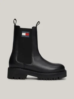 Chelsea Boots|Botki*Tommy Hilfiger Skórzane Sztyblety Z Gumowanym Logo BLACK