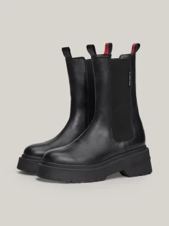 Chelsea Boots|Botki*Tommy Hilfiger Skórzane Sztyblety Z Podeszwą Z Protektorem BLACK