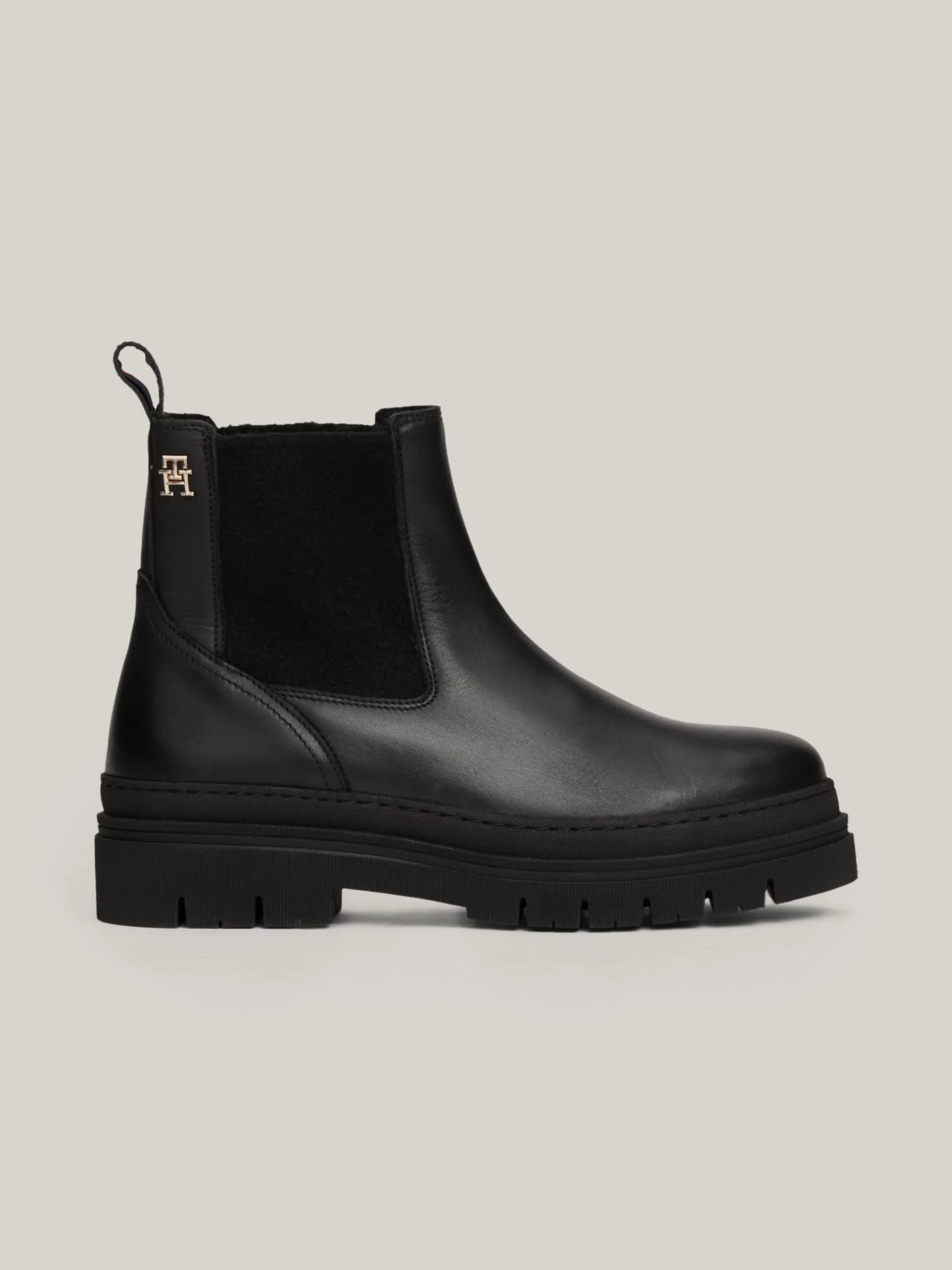 Chelsea Boots|Botki*Tommy Hilfiger Skórzane Sztyblety Z Protektorem TH Monogram BLACK